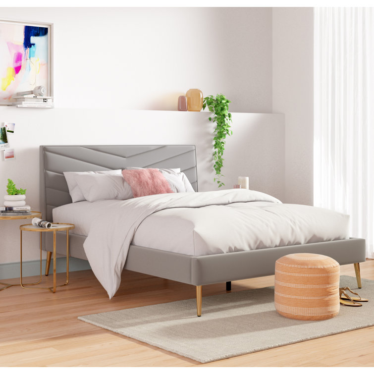 Adore Decor Sidney Upholstered Platform Bed Queen Size Blush Pink